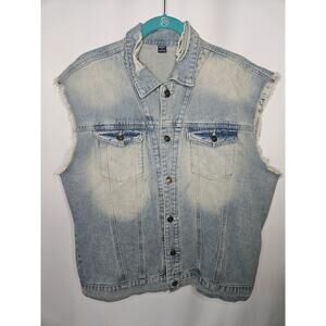 Manfinity Blue Denim Distressed Cutoff Button Up Vest Mens Size Large Lightwash